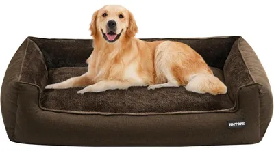 Productafbeelding van Hondenbed, hondenbank, hondenmand, afneembaar. Afmetingen: L 110 x B 86 x H 26 cm. Kleur: bruin