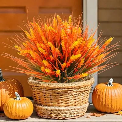 Kunstpflanzen-Set 12er: Herbstliche Weizengras-Stiele, UV-beständig, 37 cm