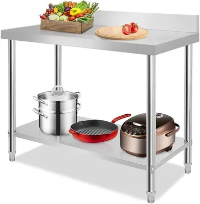 Produktbild von Edelstahl Arbeitstisch Küchentisch Verstellbare Füße Gastronomie Edelstahltisch Zerlegetisch Küchentisch Zubereitungstisch Großer Ablagefläche 150 x 50 x 85 cm, mit Aufkantung