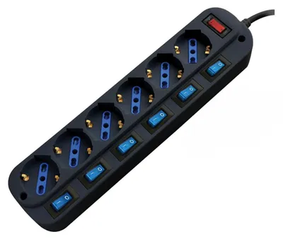Produktbild von Alcapower 6-fach Steckdosenleiste, Bipasso Schuko, Hauptschalter, 6 Einzelschalter, 1,5m Kabel, Überlastschutz, Schwarz