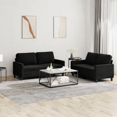 Produktbild von 2-tlg. Sofagarnitur mit Kissen Schwarz Samt , Schlafsofas 2024 Neu