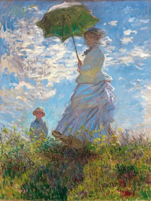 Produktbild von Claude Monet Kunstdruck Bild - Frau Mit Sonnenschirm, Madame Monet Mit Ihrem Sohn, 1875 (80 x 60 cm)
