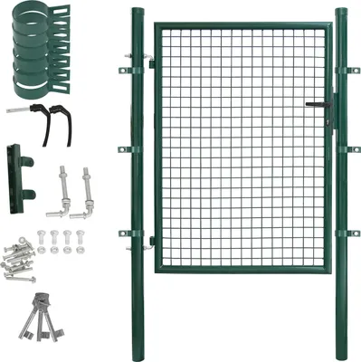 Produktbild von TolleTour Gartentor Zauntür Gartenzaun Gartentore Pulverbeschichtet Verzinkt mit Schloss Türklinke und Schlüssel Grün Rundpfosten 125x100cm