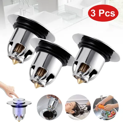 Produktbild von 3pcs Waschbeckenstöpsel Waschbecken Ablaufgarnitur Universal Edelstahl-Rückprall Kern Push-Typ Bounce Drain Filter, Universal Pop Up Stöpsel Waschbecken für Küche und Bad