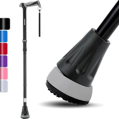 Obrázok produktu pre Skladacia vychádzková palica – pomôcka pre mobilitu – bezpečné chôdze – otočná základňa – 78-96 cm – čierna