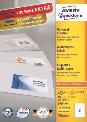 Produktbild von Universal-Etiketten ultragrip 210x148 mm VE=7x440 Etiketten / 220 Bogen weiß