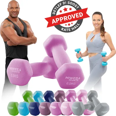 Produktbild von Miweba Sports Profi Neopren Hantel NKH100 | Hantelset - Kurzhanteln - Hexagon - Home Workout - Krafttraining - Anti Rutsch Oberfläche (Pink 2x 0,5 Kg)