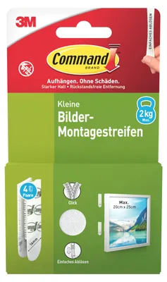 Produktbild von Command™ Bilder-Montage-Strips, Weiß, Klein, 4 Paare, Selbstklebend ohne Bohren