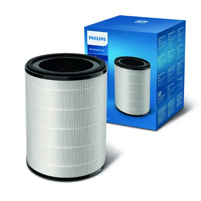 A Philips air purifier filter and its packaging against a white background.