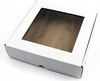 Produktbild von 25x25x5 cm Box mit Fenster quadratisch Weiß - 5er Set, Schachtel mit Fenster, Verpackung mit Sichtfenst