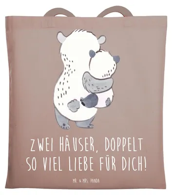 Produktbild von Mr. & Mrs. Panda Tote Bag Trennung von den Eltern - Braun Pastell - Geschenk, Shopping Tasche, Schultasche, Trost, Patchworkfamilie, doppelt so viel Liebe, Büchertasche
