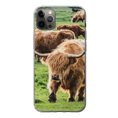 Produktbild von MuchoWow® Handyhülle Schutzhülle Hülle für iPhone 12 Pro Max Schottische Highlander - Tiere - Gras Silikon Softcase Handy Hülle - Hartschale