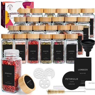 Produktbild von Set aus 24 Kräutergläsern mit Etiketten und Deckeln