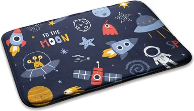 Produktbild von Teppich Kinderteppich Schlafzimmer Modern - 90 cm x 60 cm - Weltraum Und Raketen