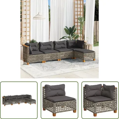 Produktbild von The Living Store 5-tlg. Garten-Sofagarnitur mit Kissen Grau Poly Rattan
