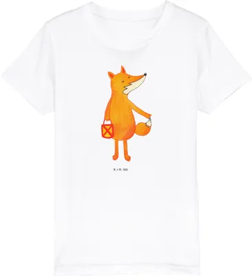 Produktbild von Mr. & Mrs. Panda Organic Kinder T-Shirt Fuchs Laterne 9-11 Jahre (134/146) - Weiß - Geschenk, Kindershirt, Bio, Teenager, Kurzarm, Selbstbewusst, Sankt Martin, Baumwoll
