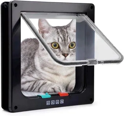 Immagine prodotto di Porticina per animali domestici con serratura a 4 vie, nera, per finestre