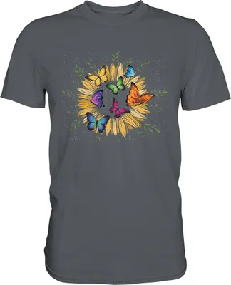 Produktbild von Sonnenblumen Schmetterlinge Shirt Garten Motiv Gärtner Geschenk – Dark Grey / 3XL