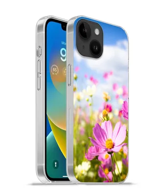 Produktbild von MuchoWow® Handyhülle Schutzhülle Hülle für Apple iPhone 14 - Softcase Blumen - Wiese - Lila - Gras - Weiß - Wolken - Blau Silikon Softcase Handy Hülle - Mobiltelefonhülle