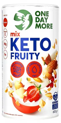 Produktbild von OneDayMore | Keto Nuss Mix fruchtig ohne Zuckerzusatz | Erdnüsse, Mandeln, Erdbeeren, Johannisbeeren, Low Carb Snack 600 g