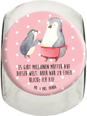 Produktbild von Mr. & Mrs. Panda Lebensmittelbehälter Pinguin mit Kind XL 2000ml - Rot Pastell - Geschenk, Vorratsdose, Tochter, Kaffeedose, Vorratsbehälter, Familie, Bonboniere, Bruder