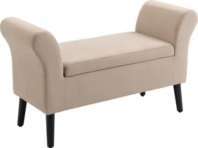 Produktbild von Ławka HOMCOM 838-172BG, tapicerowana, z miejscem do przechowywania, podłokietniki, beżowa, 111,5 x 41 x 65 cm - A