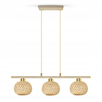 Produktbild von Luxolar LED pendelleuchte 3-flammig E27 Rattan Boho Beige/Grau - Verstellbar Hängelampe für Schlafzimmer, Küche über Esstisch Wohnzimmer
