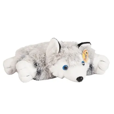 Produktbild von 2 in 1 Plüschtier Kissen Husky mit Klettverschluss Kuscheltier Hund 36cm