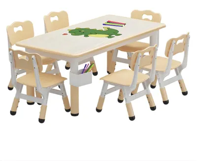 Produktbild von Kindertisch Set mit 6 Stühlen – Spieltisch für Kinder – Holzoptik – Lern- & Basteltisch für Kinderzimmer