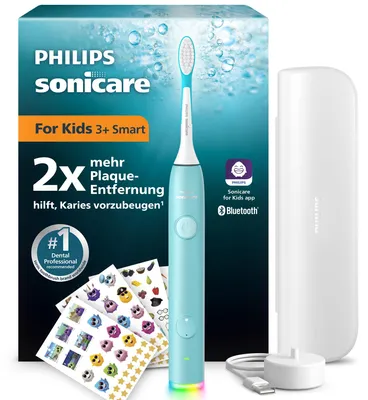 Produktbild von Philips For Kids Smart HX6600/13 Wiederaufladbare Zahnbürste, Kind, Schallzahnbürste, Weich, Türkis, 4 x 30 sec, Ergonomisch
