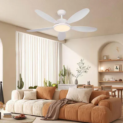 Immagine prodotto di Ventilatore da soffitto AIORBER con luce e telecomando, 132 cm. Lampada da soffitto moderna con ventilatore silenzioso, 6 velocità, dimmerabile, modalità estate-inverno, bianco