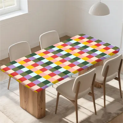 Immagine prodotto di Tovaglia rettangolare, dimensioni 140x80 cm, con elastico, impermeabile, lavabile, colorata, a quadretti