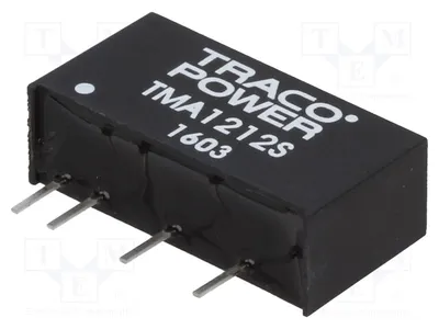 Obrázek produktu pro 1x Měnič: DC/DC, Vstupní napětí: 10,8 ÷ 13,2 V, Výkon: 1 W, Výstupní napětí: 12 V DC, Hmotnost: 2,1 g, Typ: TMA1212S, Měnič DC/DC, pouzdro SIP, Výstupní proud: 80 mA