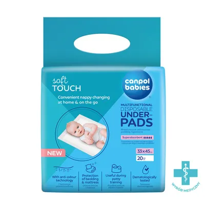 Zdjęcie produktu dla Canpol babies Wielofunkcyjne podkłady higieniczne 33x45 cm z paskiem samoprzylepnym 20 szt. 78/009