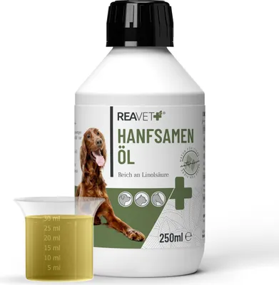 Produktbild von REAVET Hanfsamenöl 250ml kaltgepresst für Hunde, Katzen & Pferde Naturprodukt Ohne Zusätze