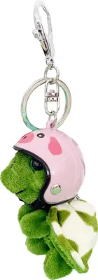 Produktbild von Plüsch-Schildkröten-Schlüsselanhänger mit Helm, Metallring, lustiger, weicher, flauschiger Rucksack-Ornament, Anti-Verlust, niedlicher Tier-Schlüsselanhänger, Taschenzubehör-L