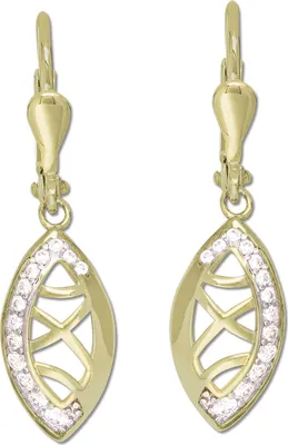 Image de GoldDream or blanc Boucles d'oreilles feuille zirconium femmes 333 or jaune GDO5647Y