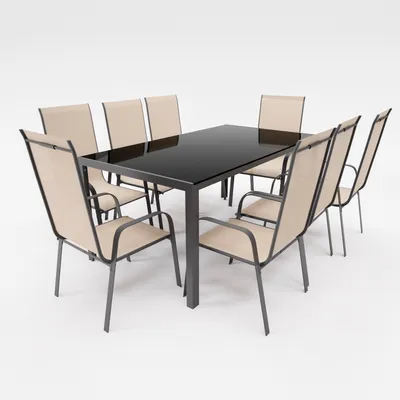 Produktbild von Gartenmöbel Set Metall Tisch 8 Stapelsessel Essgruppe Gartenset Sitzgruppe Stuhl beige