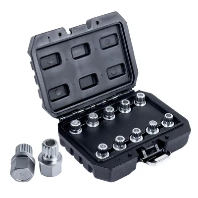 Produktbild von 10-tlg. Radsicherungs Radmutternschlüssel Set kompatibel mit BMW – 1/2" 17 mm – Sicherheits-Torx Bits für originale BMW Radschlösser