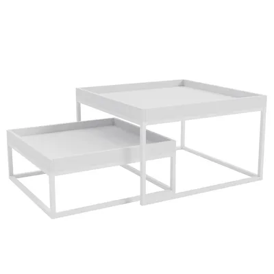 Produktbild von IDOHOME-Moderner Couchtisch LABO 2in1 Tisch 2er Set Wohnzimmertisch Metallrahmen Stapelbar Weiß