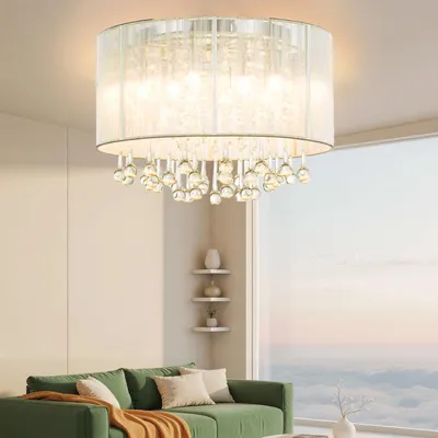 Produktbild von Kristall LED Deckenleuchte mit Gazeabdeckung, G9-Pendelleuchte, 40x29cm Kronleuchter für Wohnzimmer Schlafzimmer