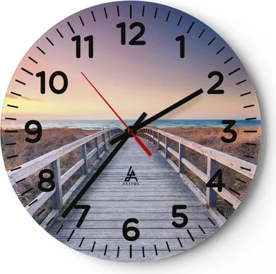 Produktbild von Wanduhr - Rund - Glasuhr - Weg Meer Brücke - 40x40cm - Schleichendes Uhrwerk - Lautlos - zum Aufhängen bereit - Dekoration Modern - Wanddekoration aus Glas - C4AR40x40-4948