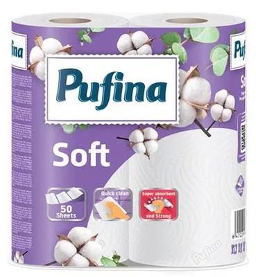 Obrázek produktu pro Papírové utěrky "Soft", 2-vrstvé, 50 útržků, 2 role, PUFINA PP20643