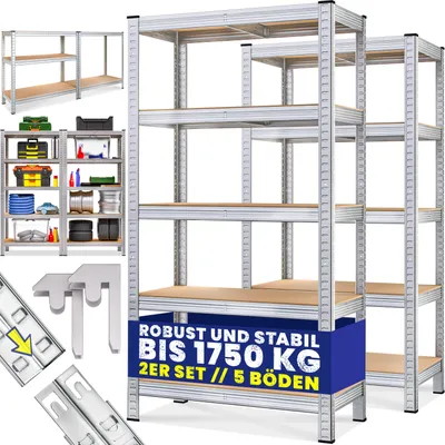 Produktbild von MONZANA® 2x regał do dużych obciążeń 180x90x40cm Materiał mocujący 1750kg 10 płyt MDF Regały piwniczne Regały magazynowe Regały wtykowe Regały metalowe Regały warsztatowe Srebrny
