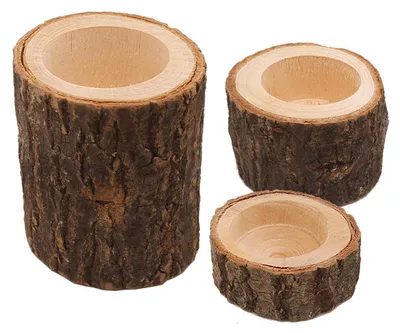 Holzkerzenhalter, 3er-Set, Naturholz, für Teelichter, Dekoration