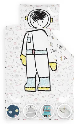 Produktbild von sleepwise Kinderbettwäsche 100x135 | Babybettwäsche Set für Kinder mit 1 Kissenbezug 40x60 cm | extraweiche Mikrofaser Kinder Bettwäsche Set für Mädchen und Junge mit Reißverschluss | Astronaut