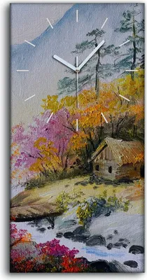 Produktbild von Dekor Leinwand Uhr Wandbilder 30x60 Malerei Abstrakte Berge Bäume Nebel - weiße Hände