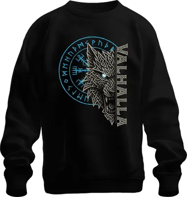 Produktbild von Wikinger Wolf Vegvisir Runenkompass Valhalla nordische Mythologie Uni Sweatshirt Pullover, Schwarz, 3XL