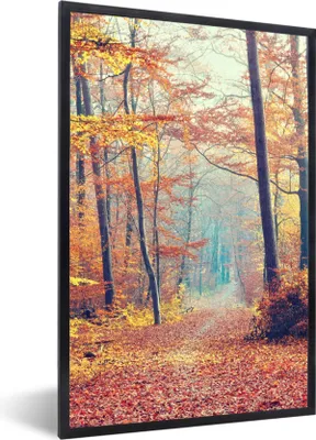 Produktbild von MuchoWow® Gerahmtes Poster Wald - Herbst - Laub 60x90 cm - Poster mit Schwarzem Bilderrahmen Wandposter Rahmen Foto Bilder - Kunst