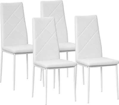 Image de HOMCOM : lot de 4 chaises de salle à manger, chaises de cuisine rembourrées, blanc